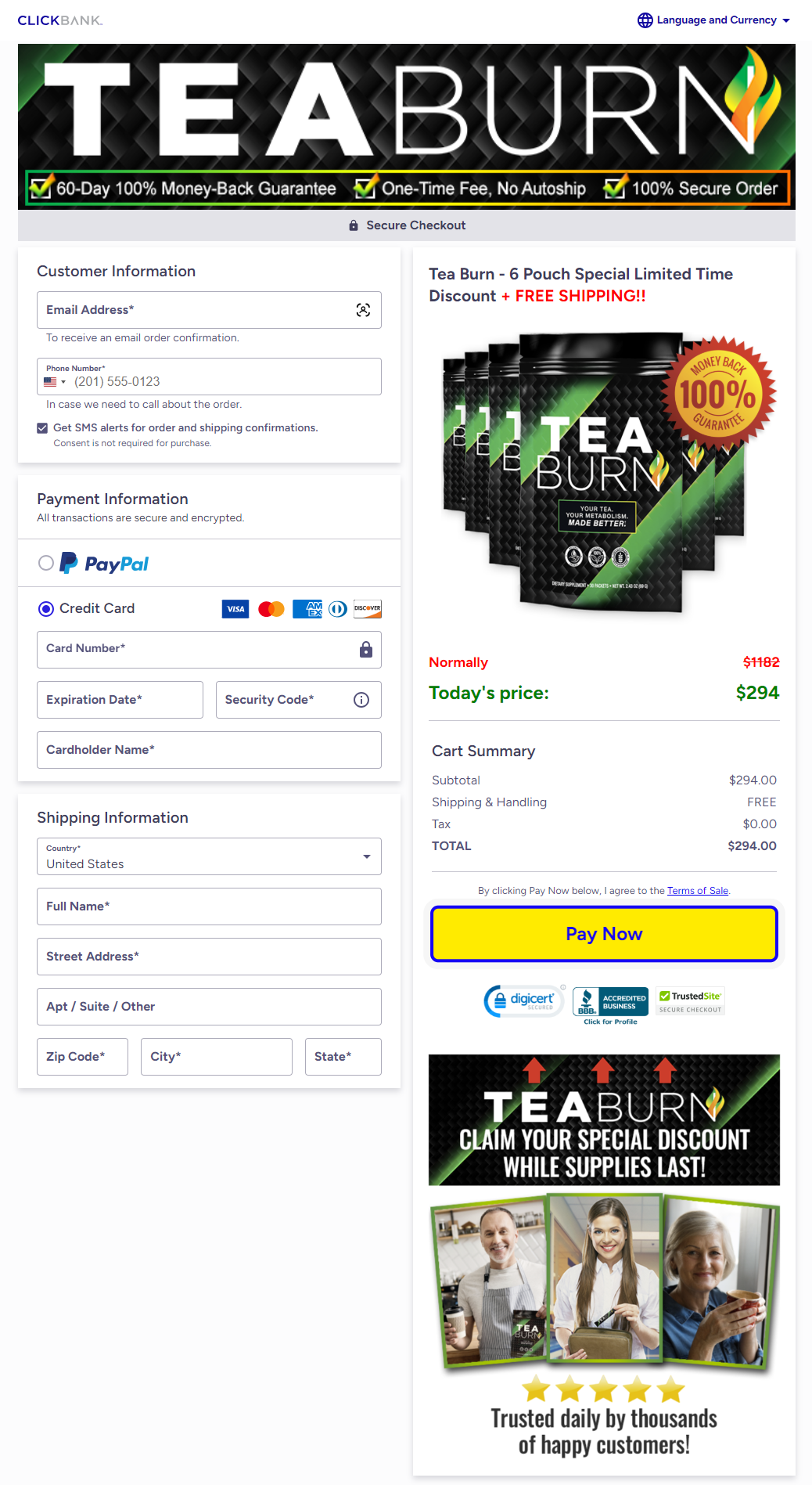 Tea Burn Checkout Page